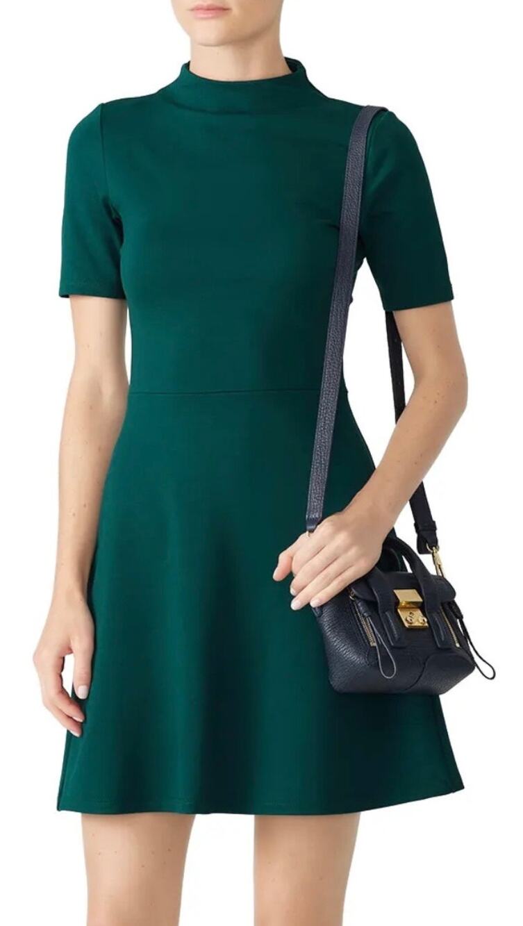 Slate & Willow Green Mock Neck Flare Dress S